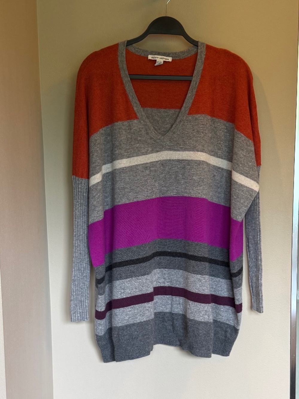 Autumn Cashmere Colorblock Striped V-Neck Sweater Size M 100% Cashmere